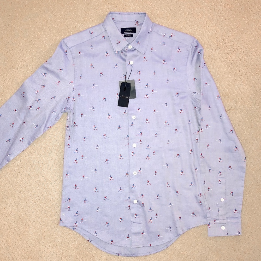 ZARA Button Down Shirt Hockey Pattern